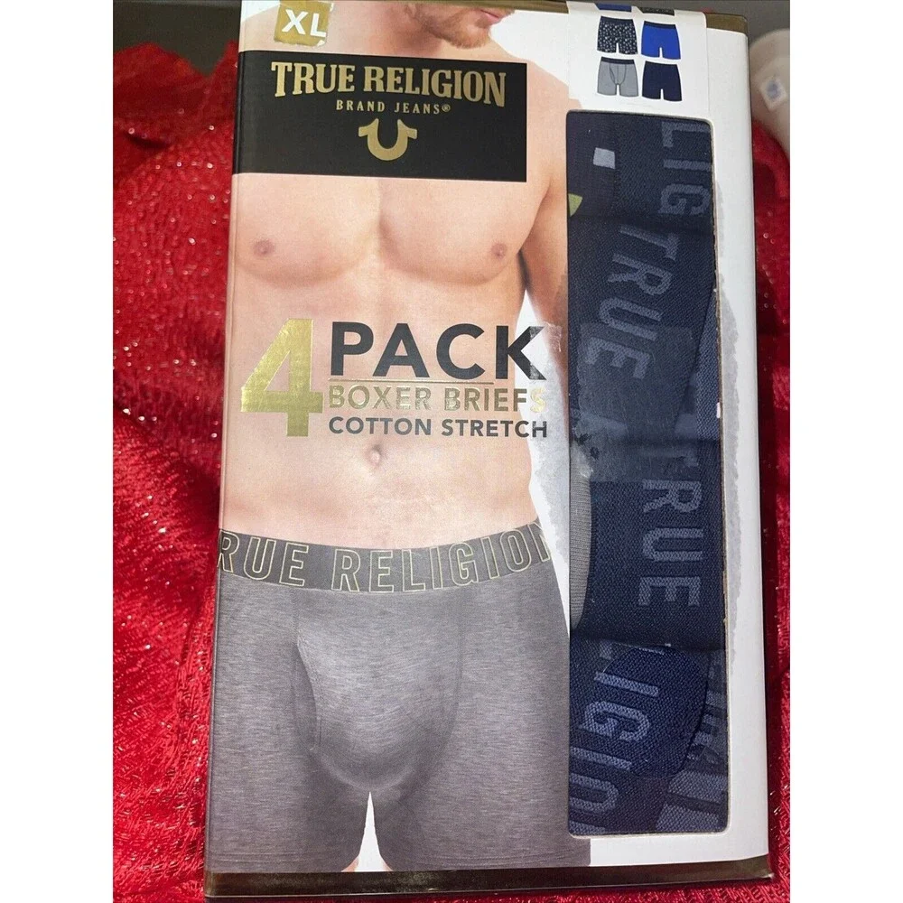 TRUE RELIGION Men's XL 4 Pack Cotton Boxer Briefs Multi Colors
